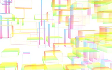 Colorful abstract digital and technology background. The pattern with repeating rectangles. 3D illustration