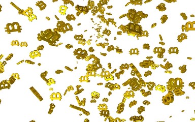 Digital currency symbol Bitcoin on a white background. Fall of bitcoin. Cryptocurrency graph on virtual screen. Business, Finance and technology concept. 3D illustration