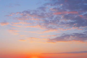 bright evening cloudy sky at sunset.