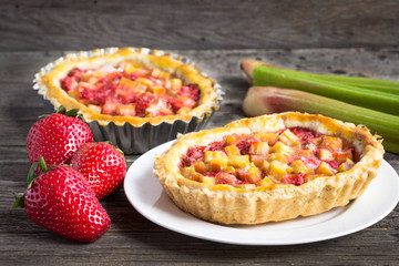 Pies with strawberries and rhubarb.