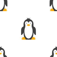Cartoon penguin, seamless pattern. Vector drawing on white background.
