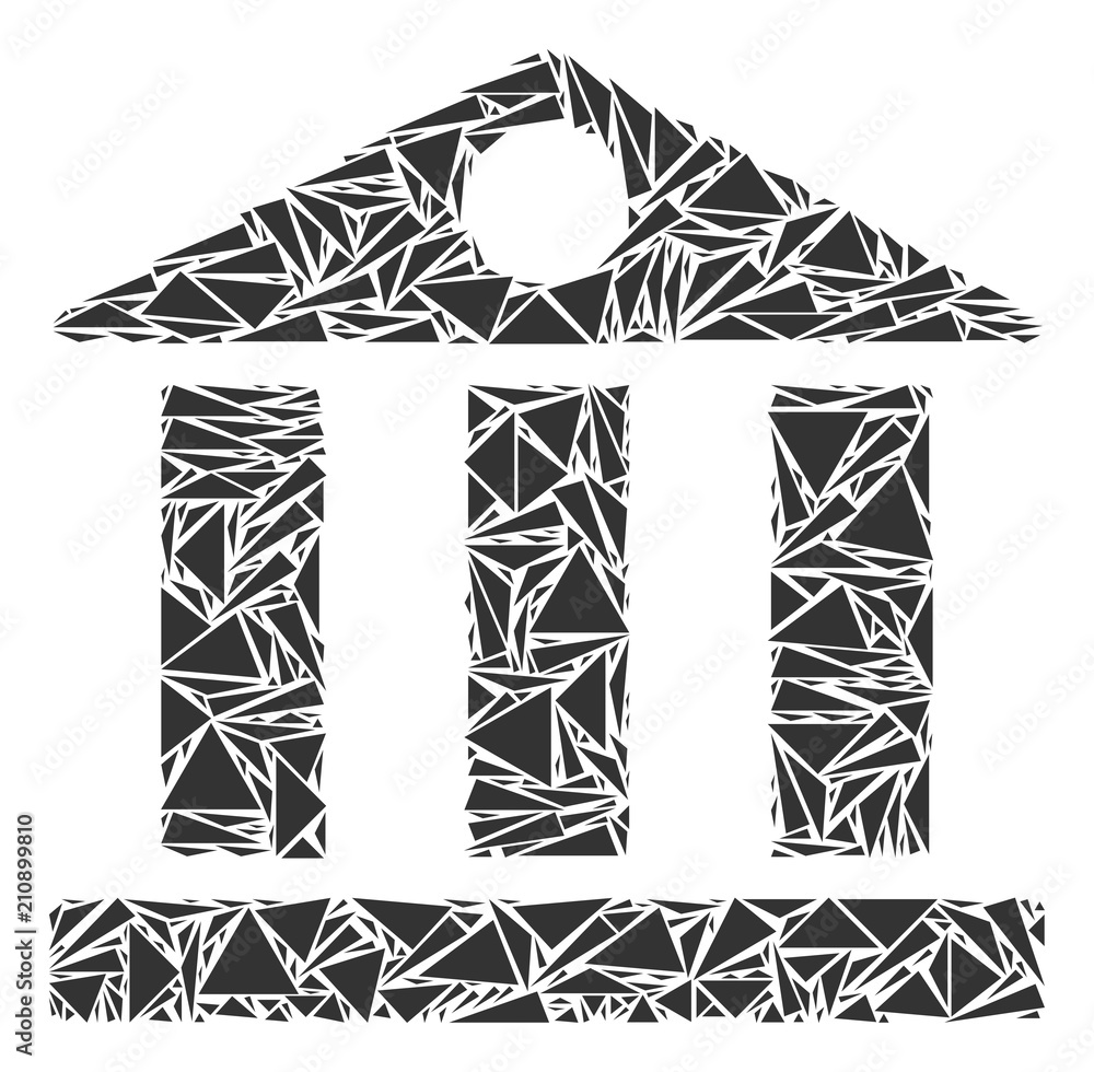 Wall mural Bank building mosaic of triangle items in various sizes and shapes. Vector triangles are combined into bank building mosaic. Geometric abstract vector illustration.