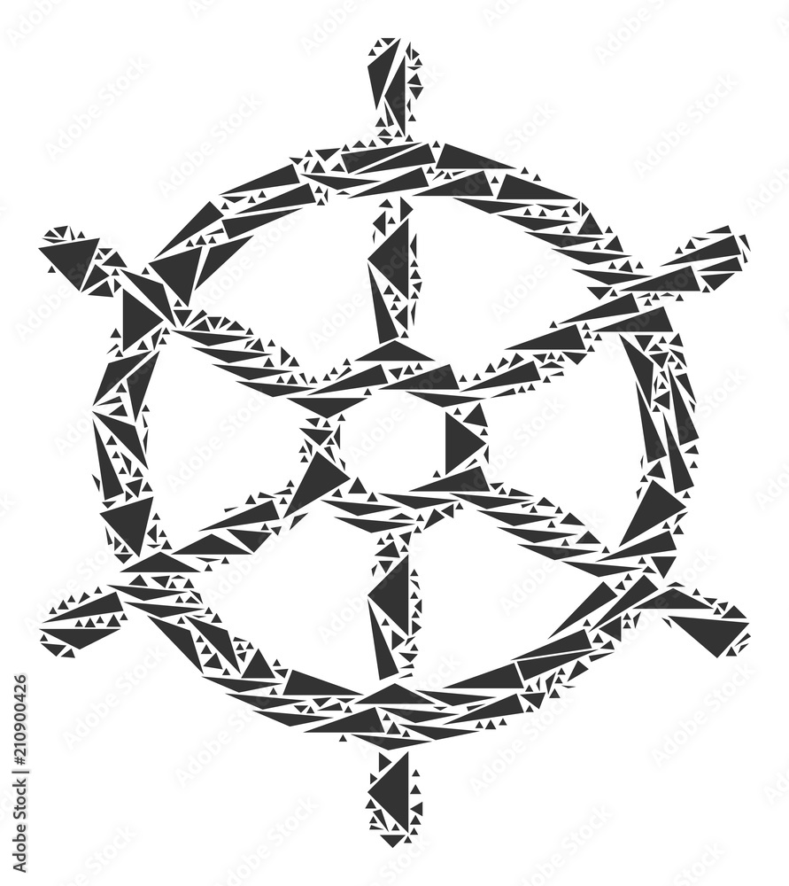 Poster boat steering wheel collage of triangle items in different sizes and shapes. vector triangles are co