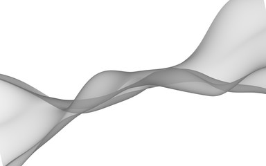 Abstract gray wave. Raster air background. Bright gray ribbon on white background. Gray scarf. Abstract gray smoke. 3D illustration