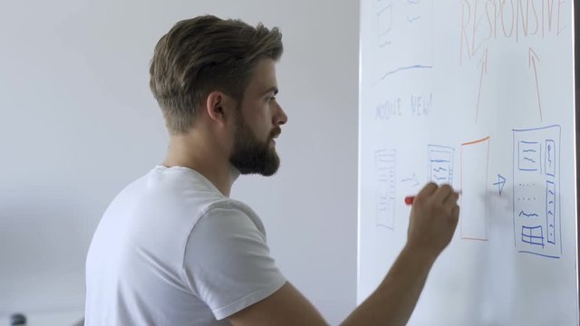 Web designer planning web site layout