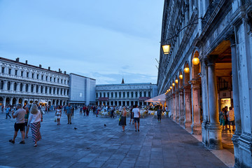 St. Mark's Square with Campanile at Sunset in Venice in Italy