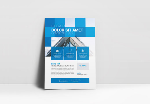 Business Flyer Layout with Blue Square Elements