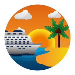 cruise ship tropical beach palm tree coconut sun
