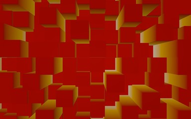 Abstract red elegant cube geometric background. Chaotically advanced rectangular bars. 3D Rendering, 3D illustration