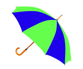 Blue and green modern umbrella isolated on white.