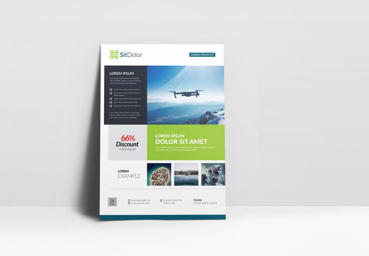 Business Flyer Layout with Green and Blue Accents