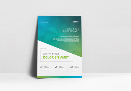 Business Flyer Layout with Blue-Green Gradient Polygon Elements