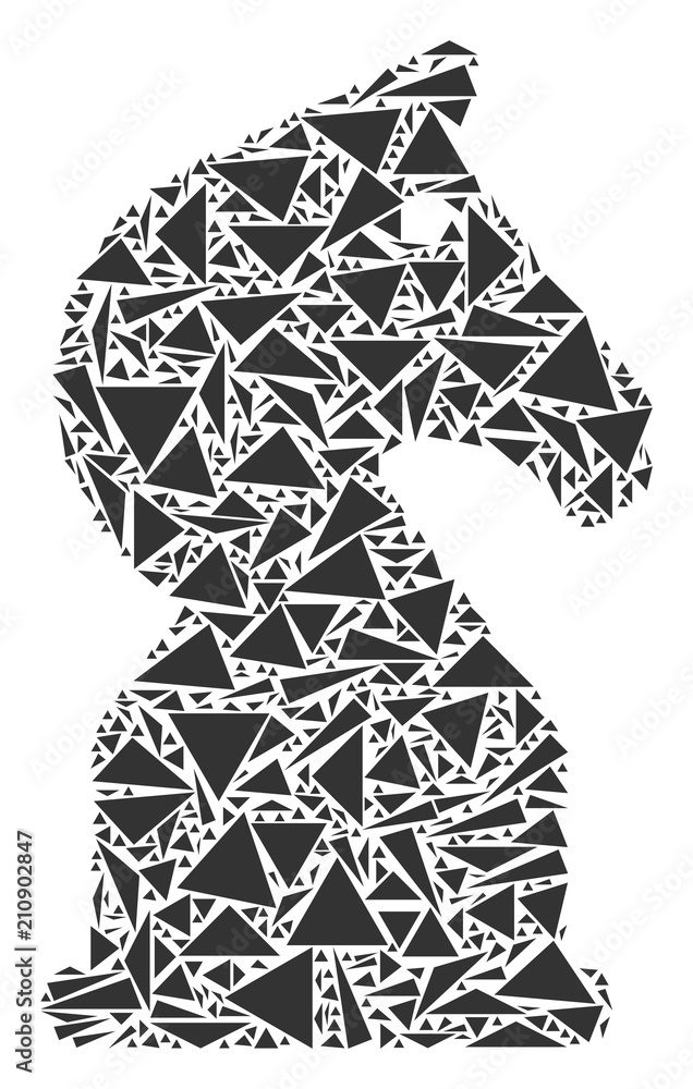 Poster chess horse collage of triangle items in different sizes and shapes. vector triangles are organized 