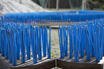 Blaue Bürsten Laubfeger