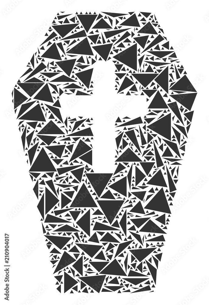 Poster coffin mosaic of triangle elements in different sizes and shapes. vector polygons are united into co