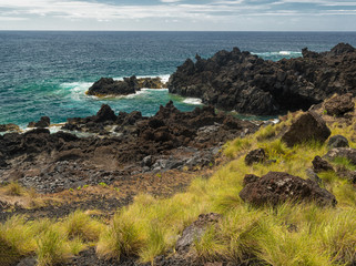 Volcanic coastline in Ferraria, Sao Miguel, Acores