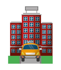 taxi car service with hotel isolated icon