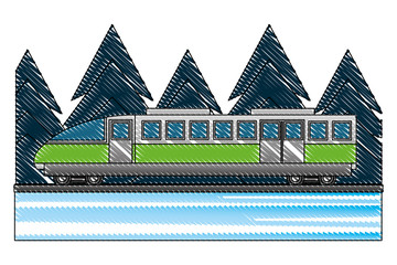 electric fast train with pine trees isolated icon
