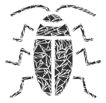 Cucaracha collage of triangle items in variable sizes and shapes. Vector polygons are united into cucaracha illustration. Geometric abstract vector illustration.