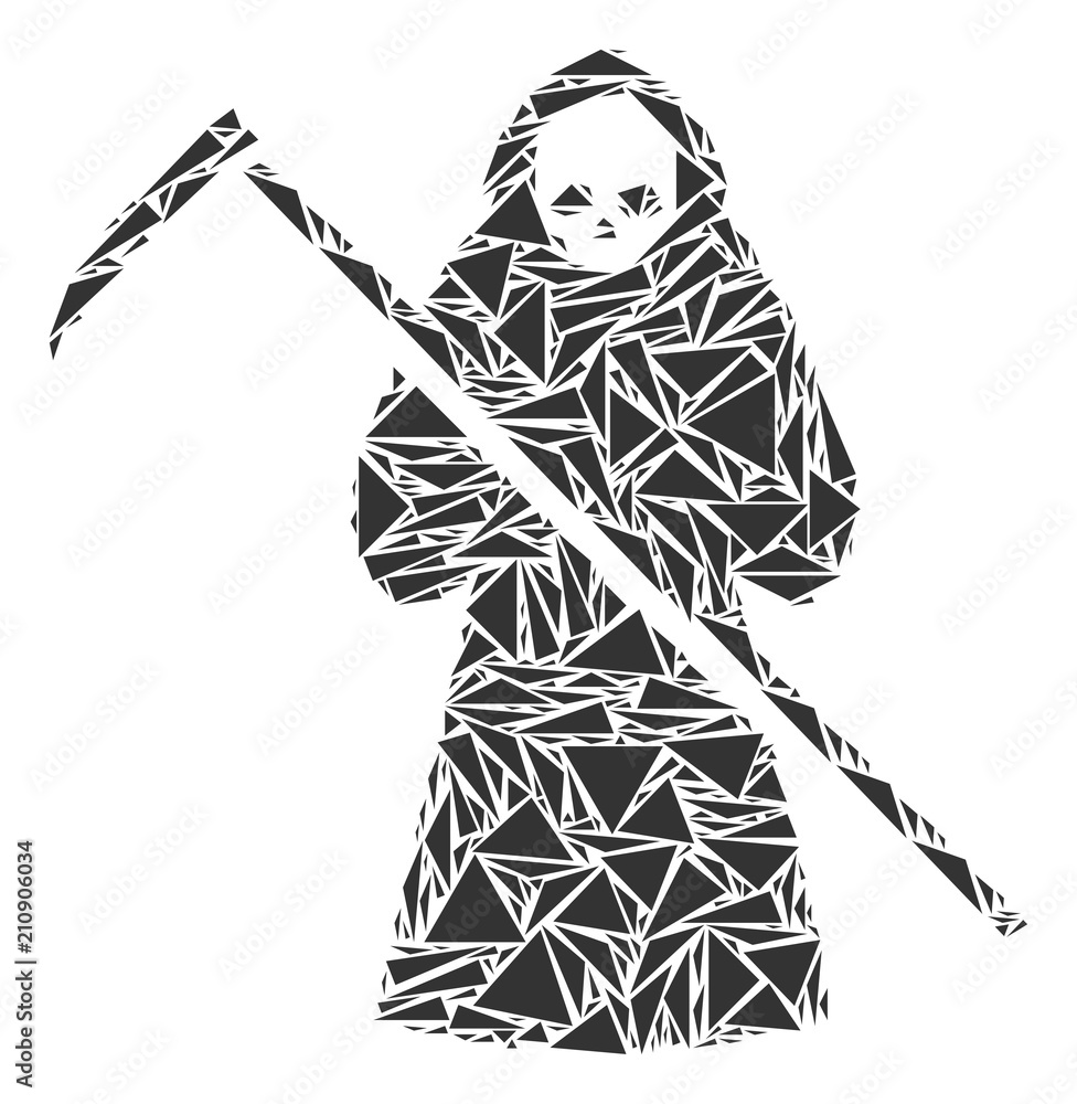 Poster death scytheman collage of triangle items in various sizes and shapes. vector triangles are organize