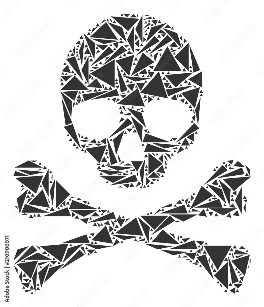 Poster death skull mosaic of triangle elements in various sizes and shapes. vector polygons are organized i