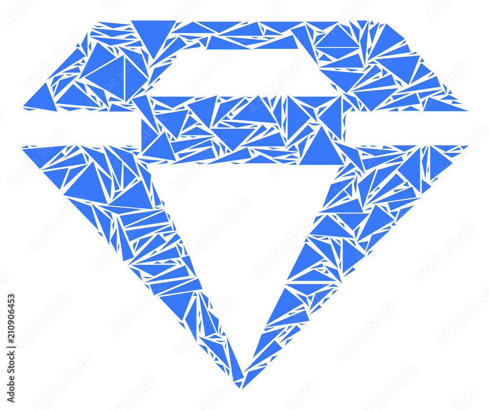 Poster diamond mosaic of triangle items in variable sizes and shapes. vector polygons are arranged into dia