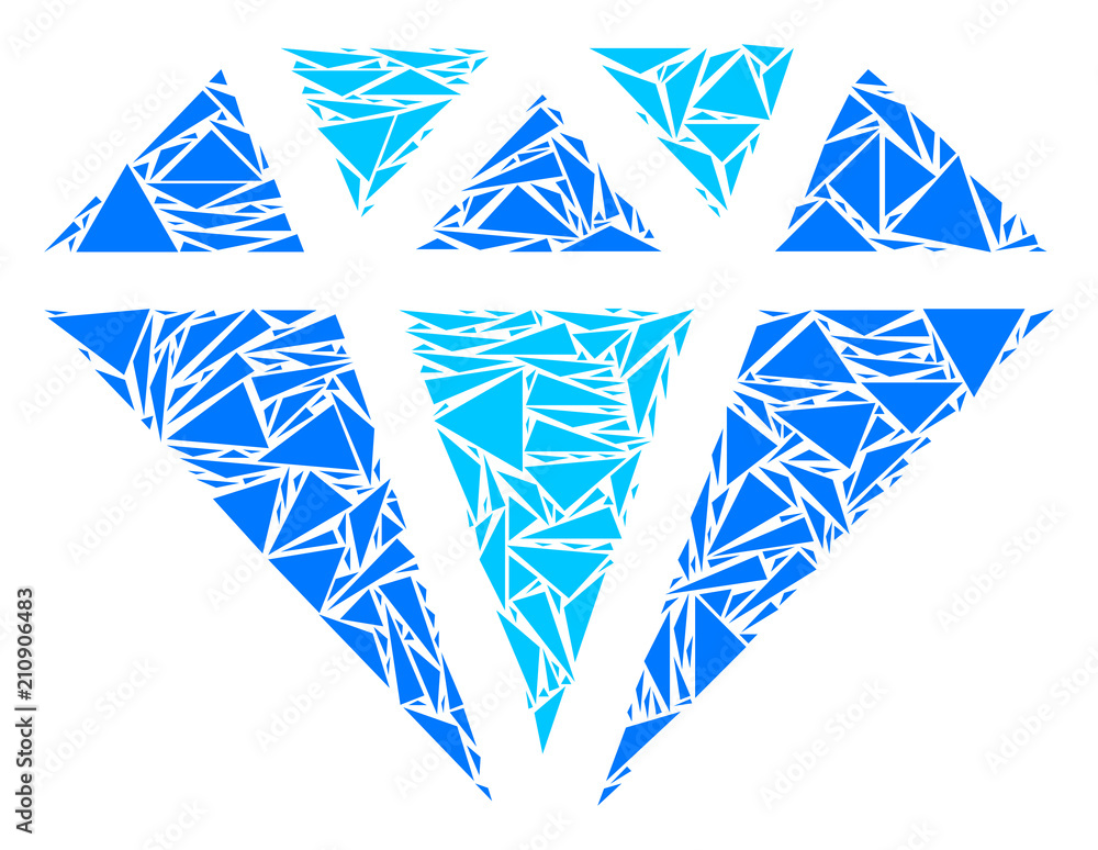 Poster diamond collage of triangle items in variable sizes and shapes. vector polygons are grouped into dia