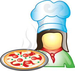 Illustration of a pizza maker icon with a pepperoni pizza. This icon is part of the food industry icon collection.