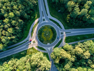 Aerial view of a roundabout - obrazy, fototapety, plakaty