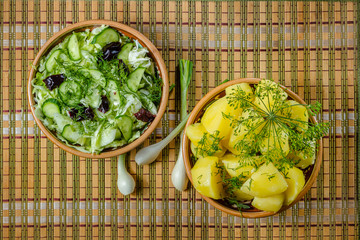 breakfast  boiled potatoes with herbs green onions dill