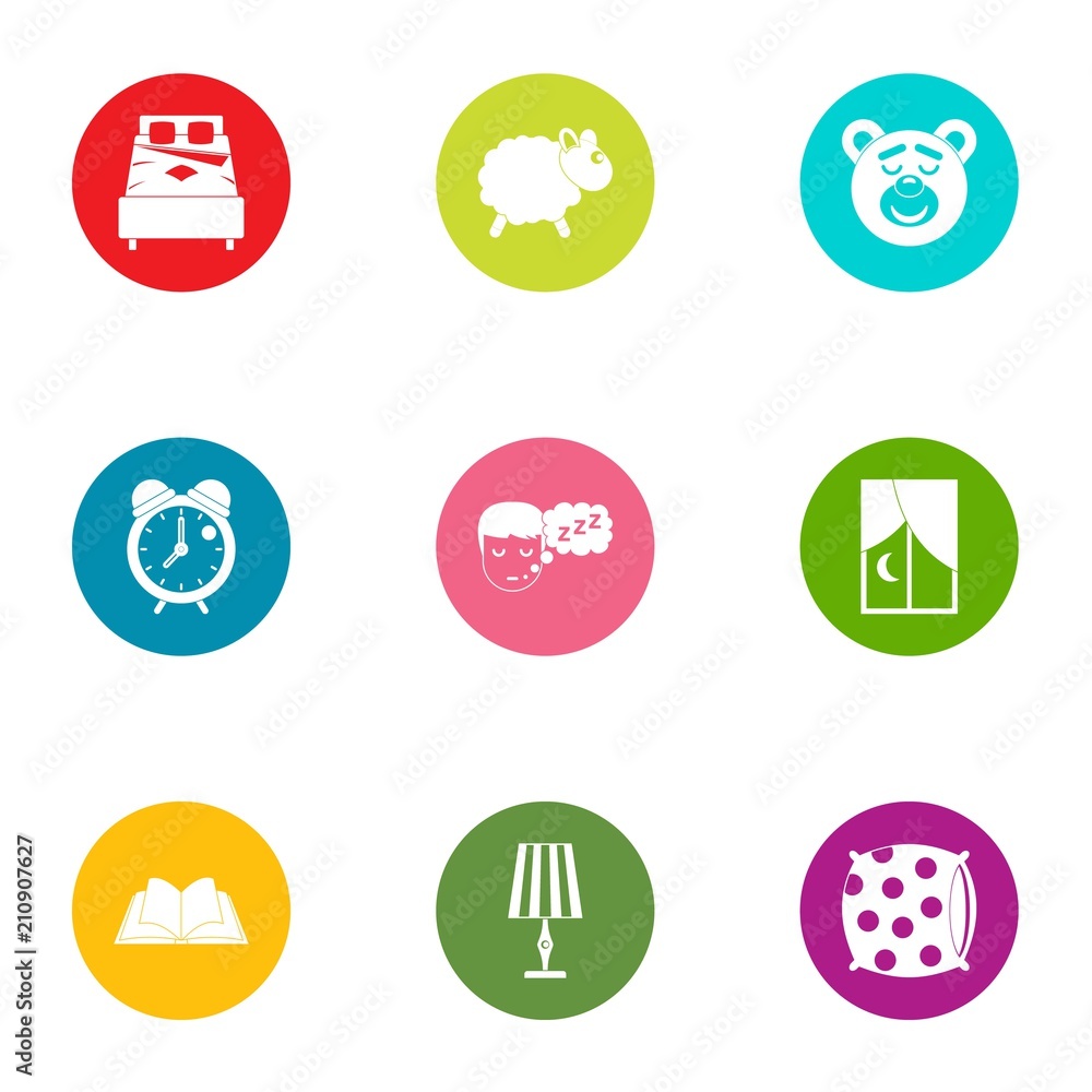 Poster slumber icons set. flat set of 9 slumber vector icons for web isolated on white background