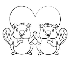 beavers animal with heart isolated icon