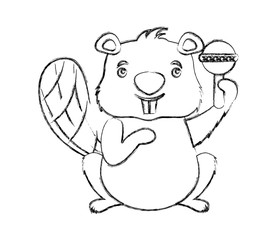 beaver animal with jingle bell isolated icon