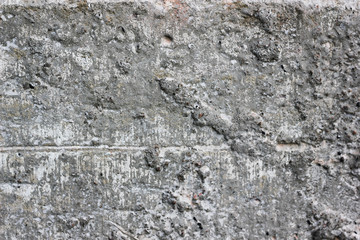 White and gray dirty grungy textured concrete wall. Grey accidented stone background, city building wallpaper with place for text
