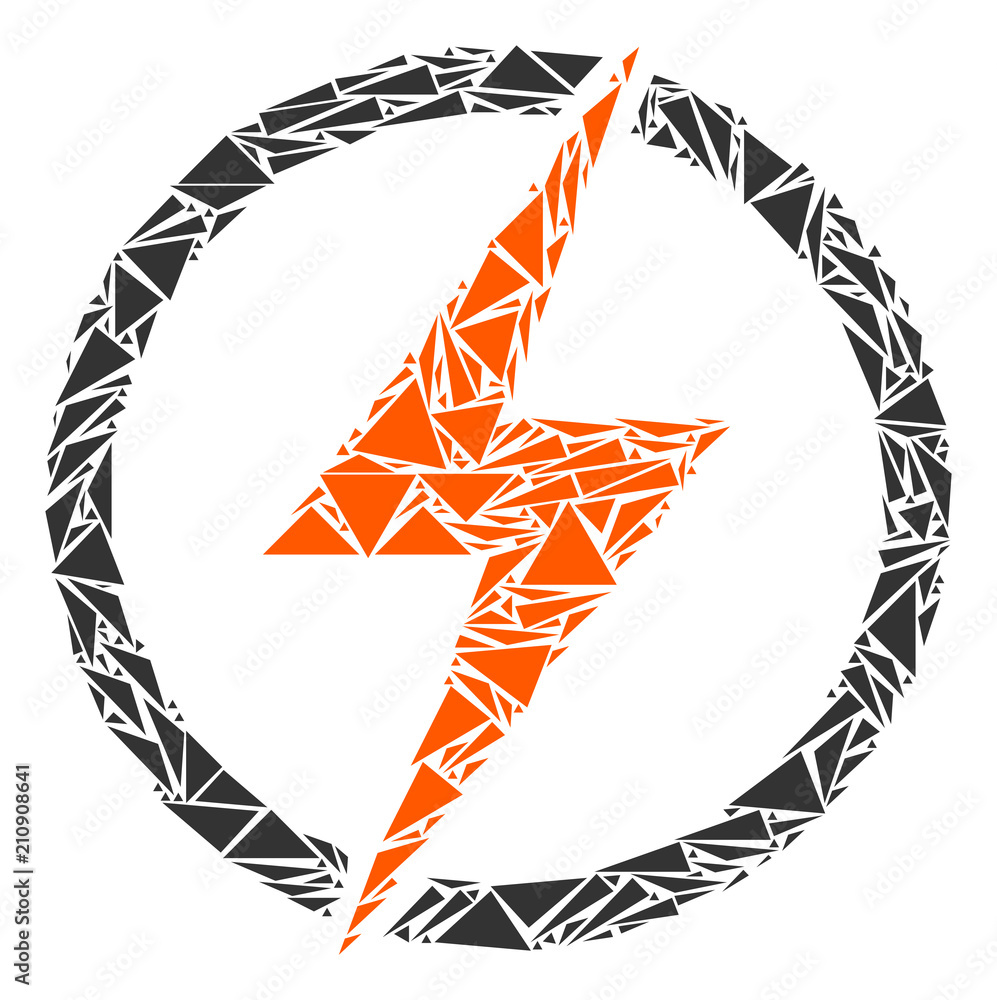 Poster electric power mosaic of triangle elements in various sizes and shapes. vector triangles are organiz