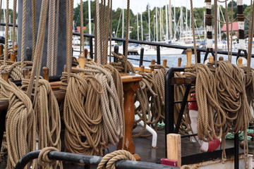 ropes on an historic sailing ship, travel adventures on the sea