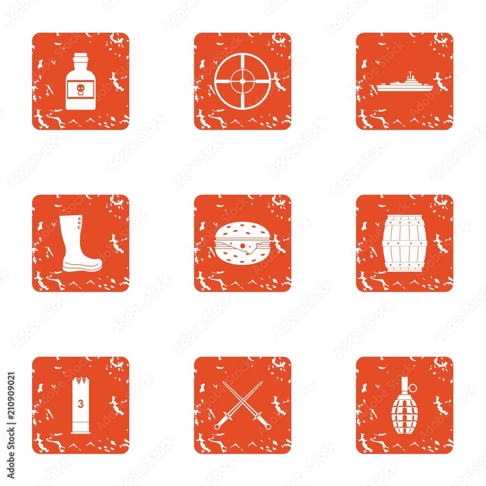 Poster warmonger icons set. grunge set of 9 warmonger vector icons for web isolated on white background