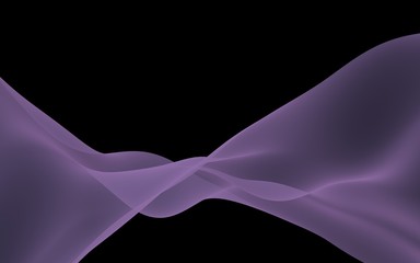 Abstract purple wave. Raster air background. Bright purple ribbon on dark background. Purple scarf. Abstract smoke. 3d illustration