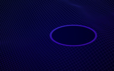 Abstract landscape on a blue background. Cyberspace grid. Hi-tech network, technology. 3D illustration. Mockup