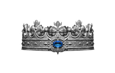 Silver crown with jewels isolated on white.