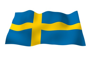 The flag of Sweden. Official state symbol of the Kingdom of Sweden. A blue field with a yellow Scandinavian cross that extends to the edges of the flag. 3d illustration