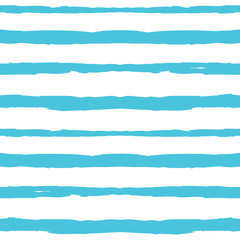 Hand drawn blue stripes seamless pattern on white background