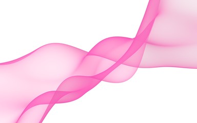 Abstract pink wave. Raster air background. Bright pink ribbon on white background. Pink scarf. Abstract smoke. 3D illustration