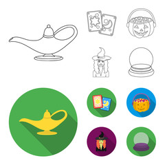 Tarot cards, holiday halloween, magician in a hat, crystal ball. Black and white magic set collection icons in outline,flat style vector symbol stock illustration web. © pandavector