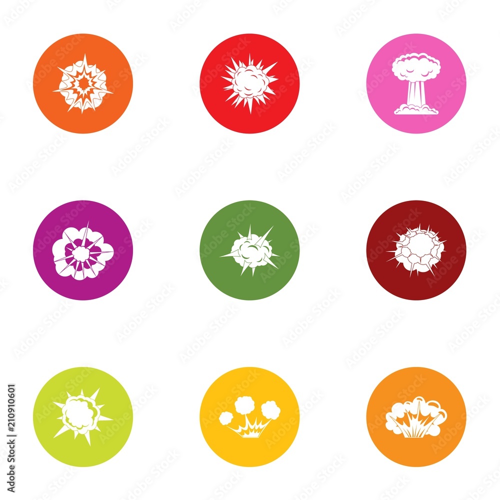 Poster blast wave icons set. flat set of 9 blast wave vector icons for web isolated on white background