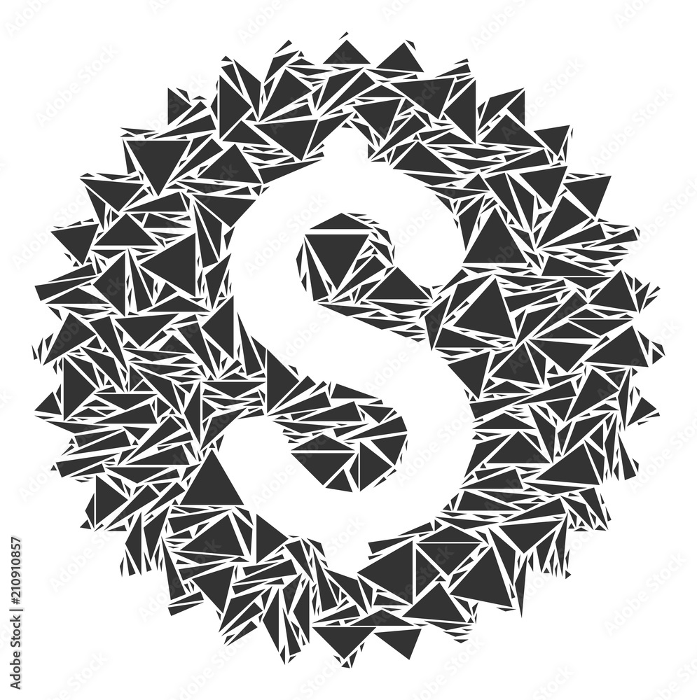 Poster financial seal collage of triangle elements in various sizes and shapes. vector polygons are grouped