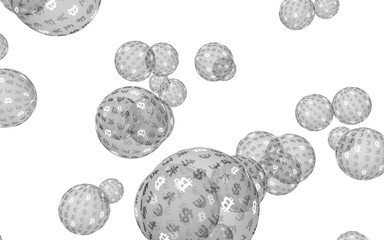 Bitcoin economic financial bubble. Cryptocurrency 3D illustration. Digital white background. Business concept.