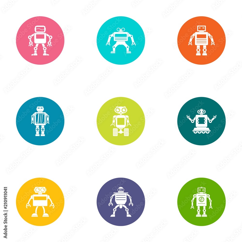 Poster bot icons set. flat set of 9 bot vector icons for web isolated on white background