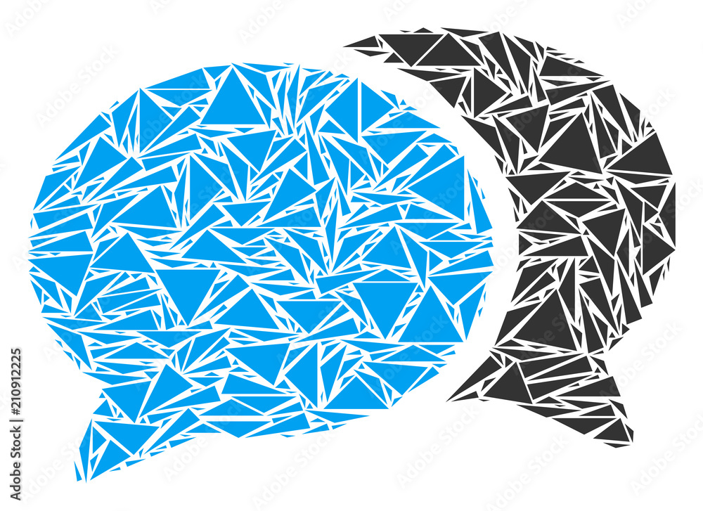 Poster forum chat collage of triangle elements in various sizes and shapes. vector triangles are united int