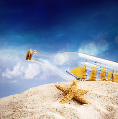 Ship in a bottle on the beach